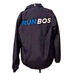 New Balance RUNBOS  Coaches Jacket Small Navy Blue Boston Marathon Button Front